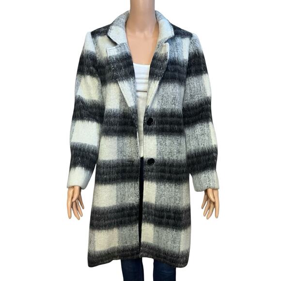 NEW Sage The Label Charlie Plaid Coat Mid Length Brushed Wool Blend Fluffy - Picture 1 of 7